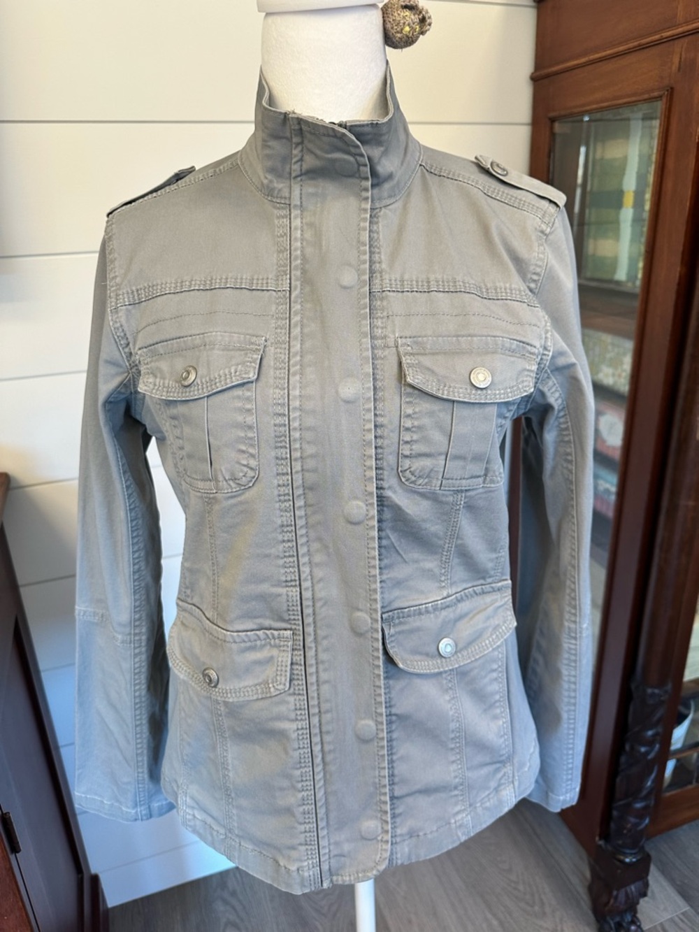 Womens Light Gray Military Utility Jacket